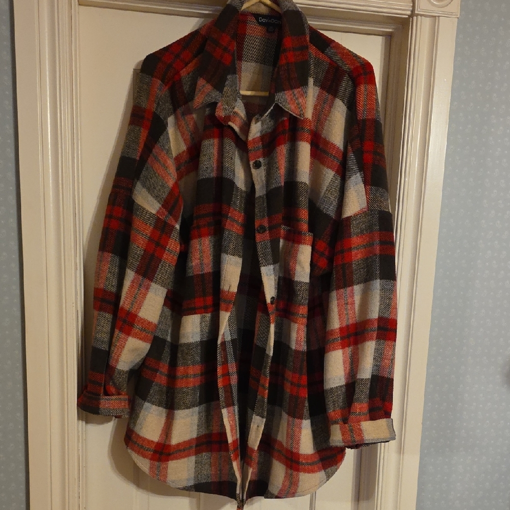 DAVI & DANI Red and Black Plaid Utility Jacket